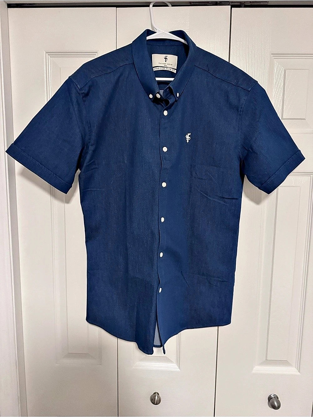Father Sons Stretch Slim Fit Short Sleeve Button Down in Blue Size XXL Like New